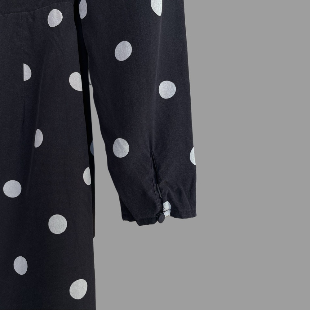 SEZANE Black & White Silk Polka Dot Long Sleeve V Neck Mini Wrap Dress - Picture 10 of 16
